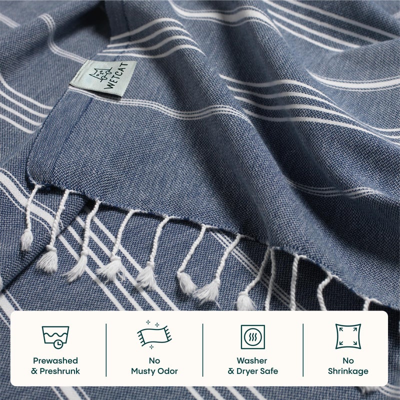 WETCAT Turkish Beach Towel Oversized (38"x71") 100% Turkish Cotton, Made in Turkey - Sand Free, Extra Large, Ultra Soft, Quick Drying, Compact & Lightweight for Travel - Dark Blue - Image 5